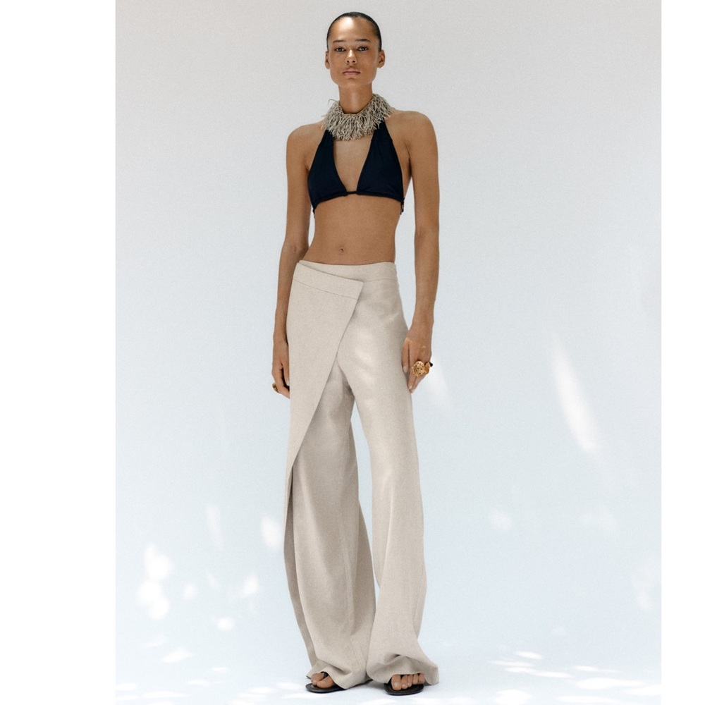 Zara LINEN BLEND PAREO PANTS - Picture 7 of 12
